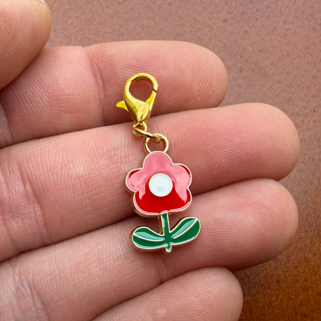 Enamel Collar Charm (Red Flower)