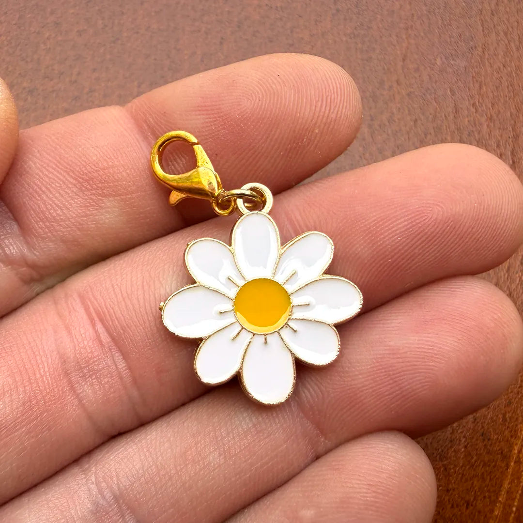 Enamel Collar Charm (White Flower)
